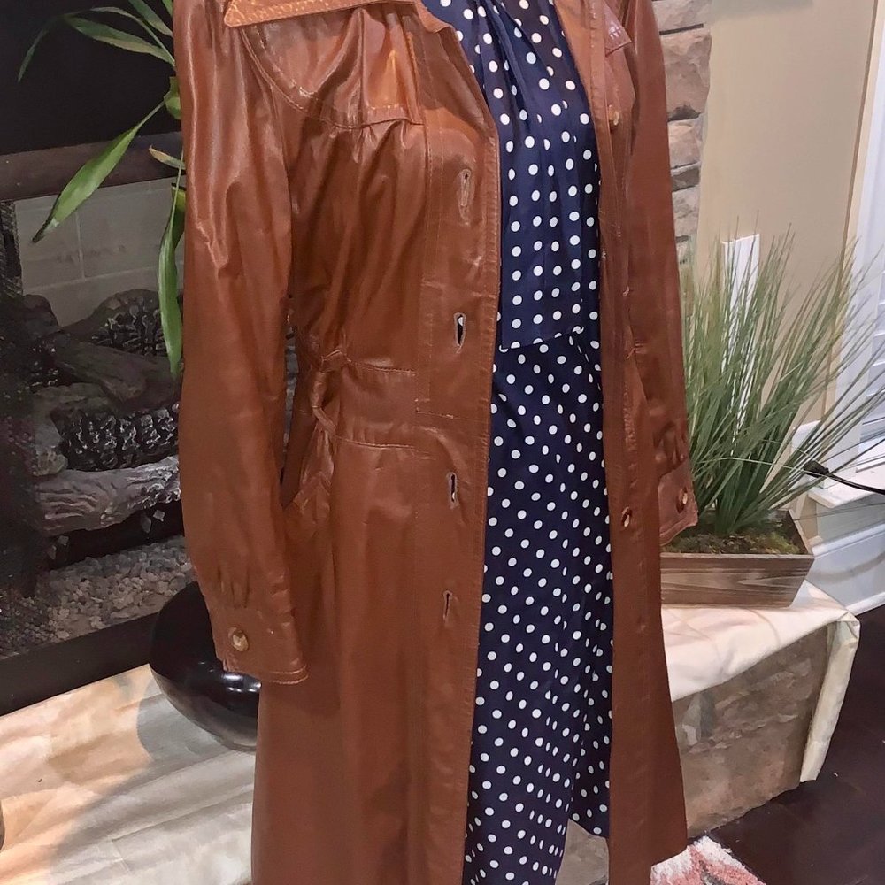 Late 1970s Brown Leather Long Trench Coat - Unbran